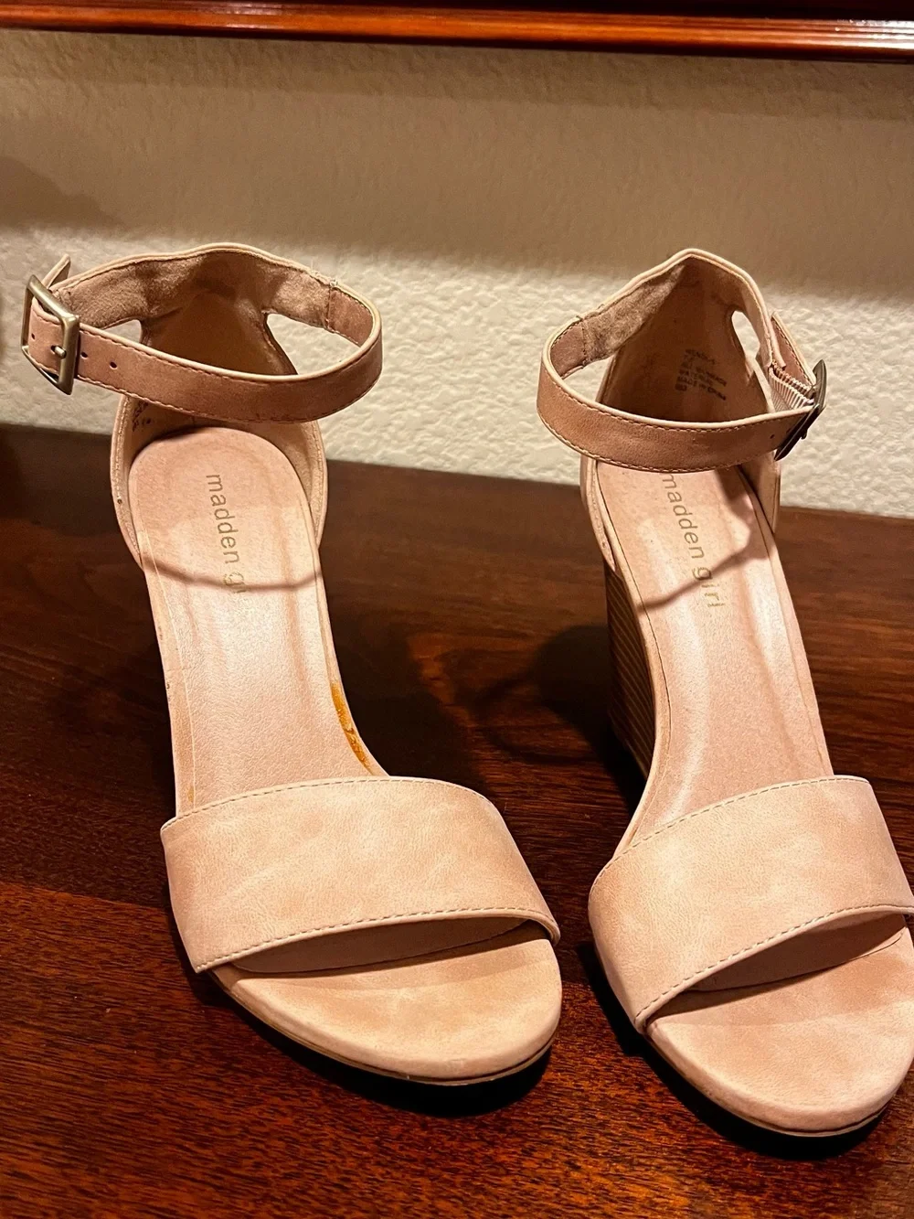 Madden Girl Blush Tan Ankle-Strap Wedge Sandals  NWOT